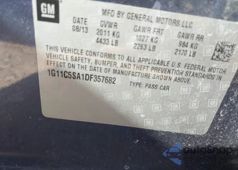 2013 Chevrolet Malibu 1Lt из США, поврежденный, VIN 1G11C5SA1DF357682